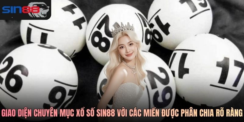 Giao diện chuyên mục xổ số SIN88 với các miền được phân chia rõ ràng